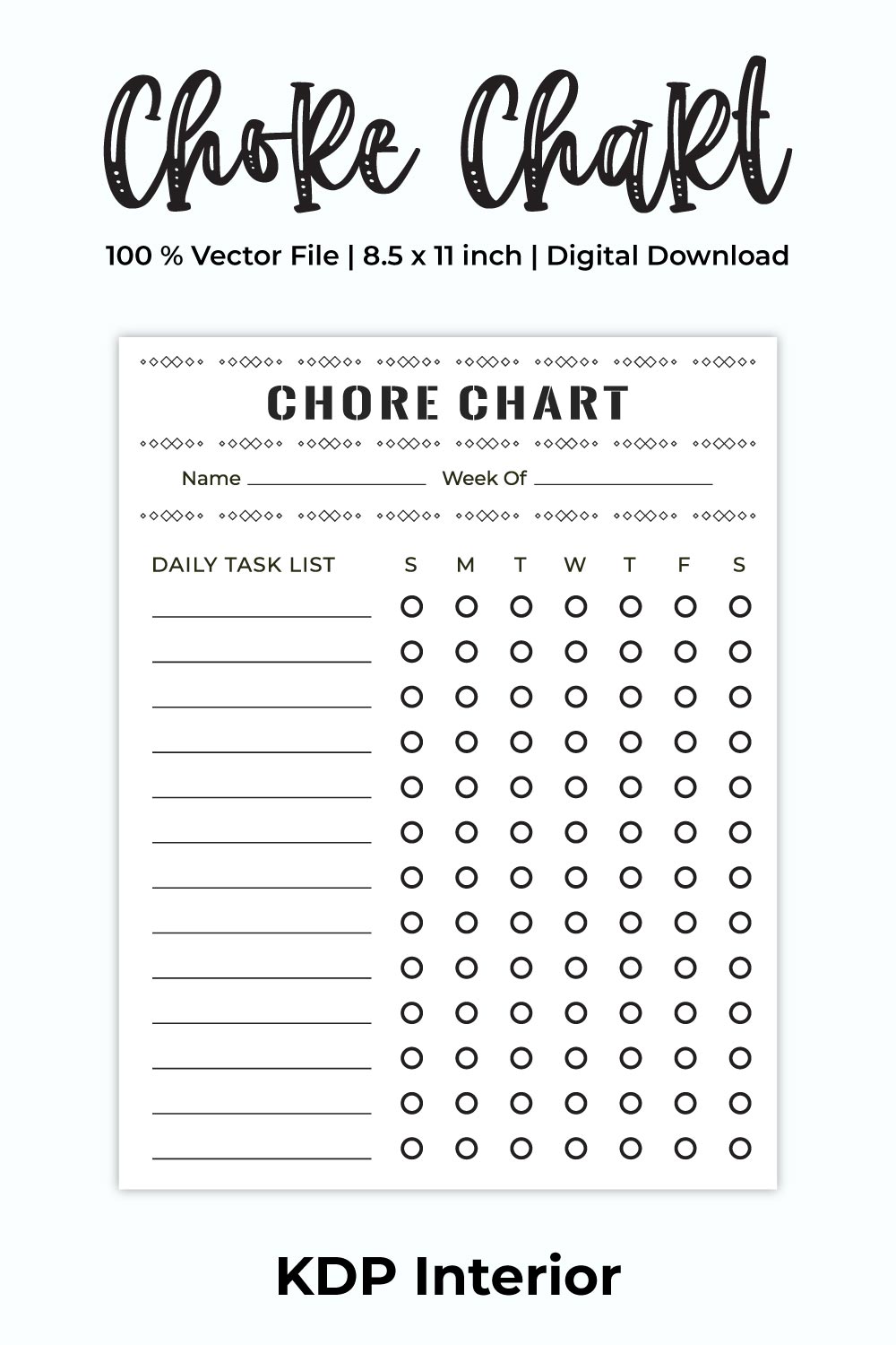 Chore Chart for Kids Printable Template pinterest image.