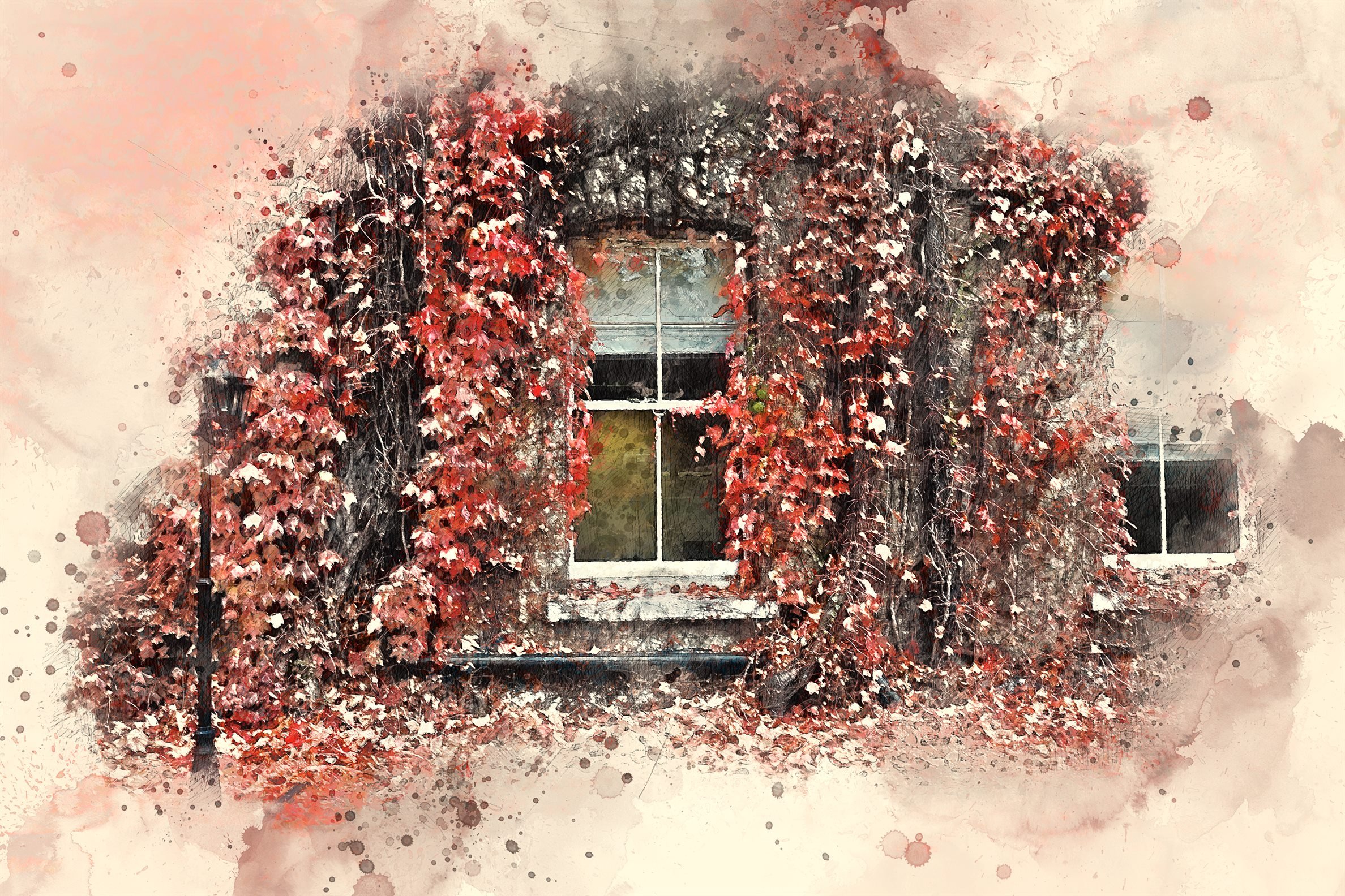 Artist Photoshop Action - pink leaves window.