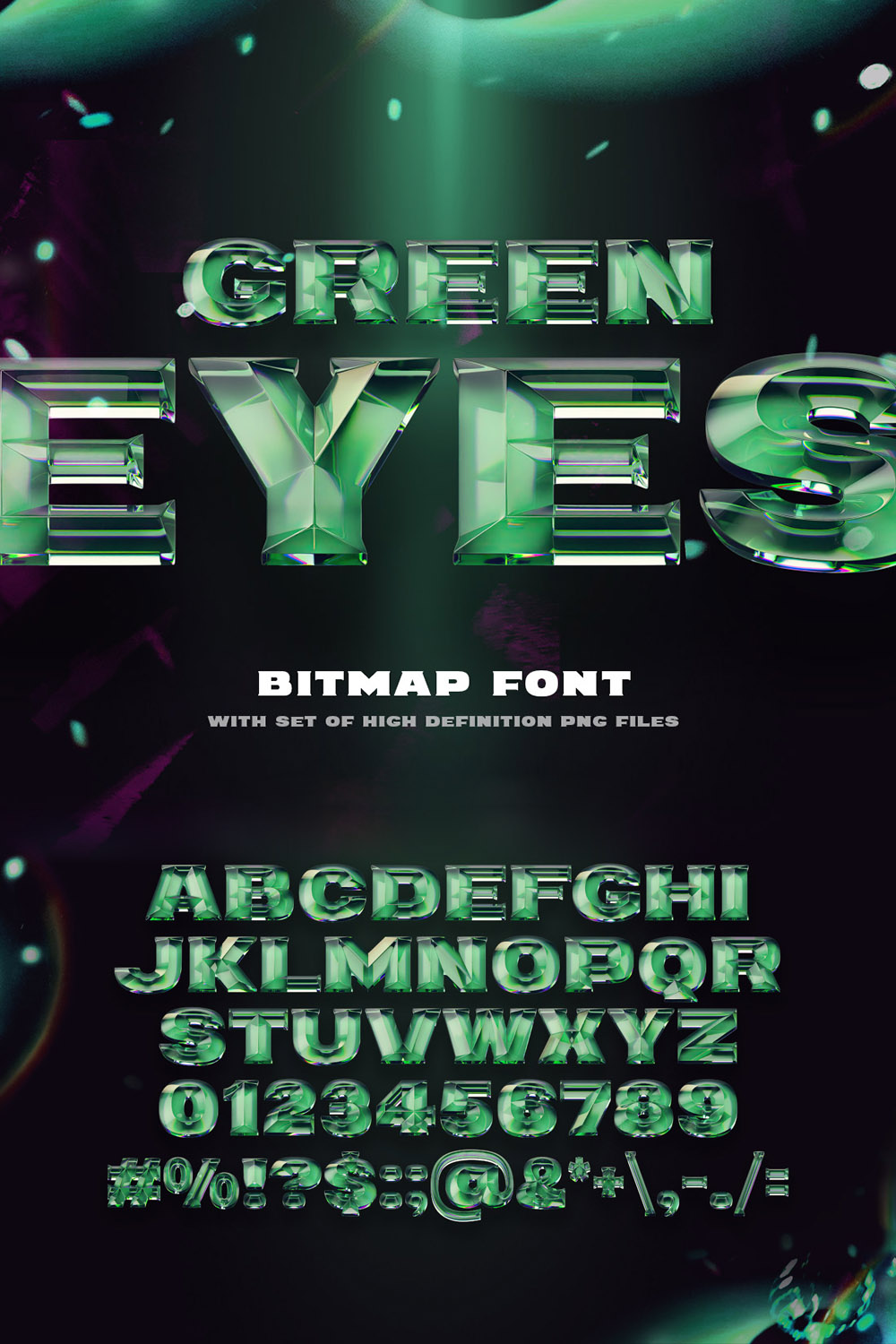 Green Eyes Bitmap Color Font pinterest image.