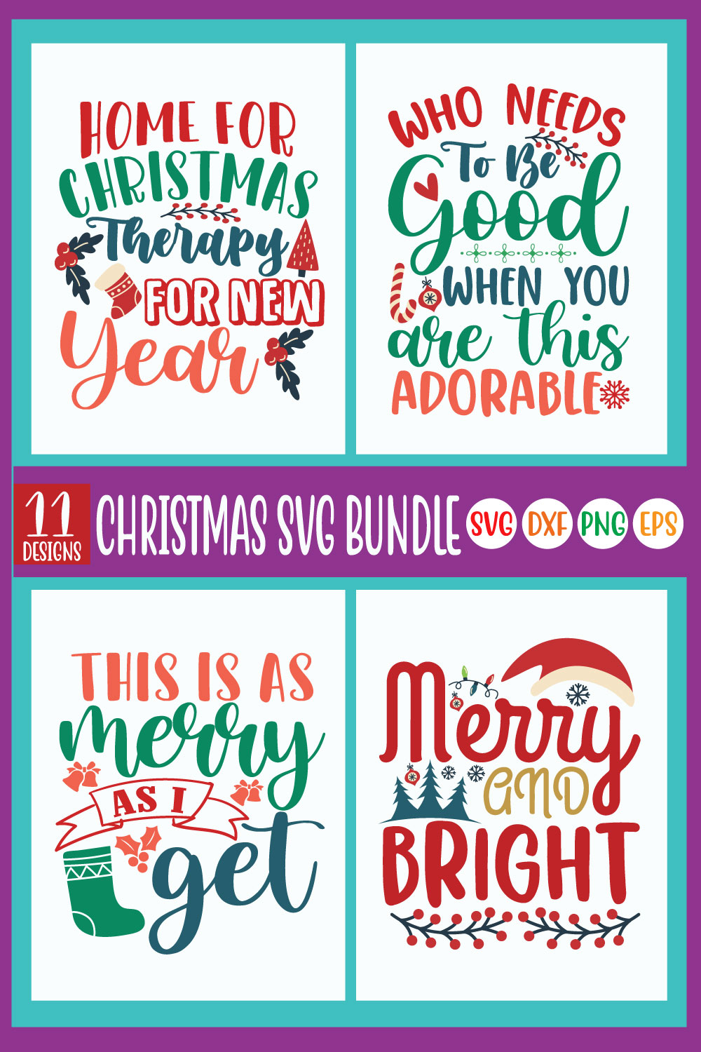 Christmas T-shirt Design SVG Bundle pinterest image.