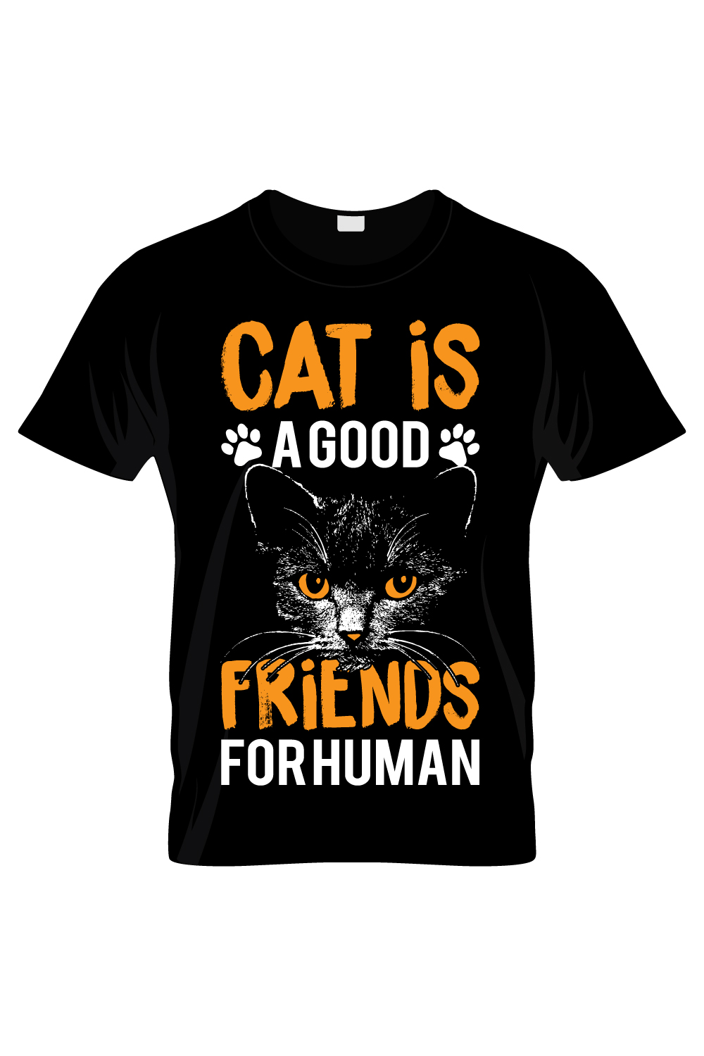 Image of a black T-shirt with an enchanting cat print
