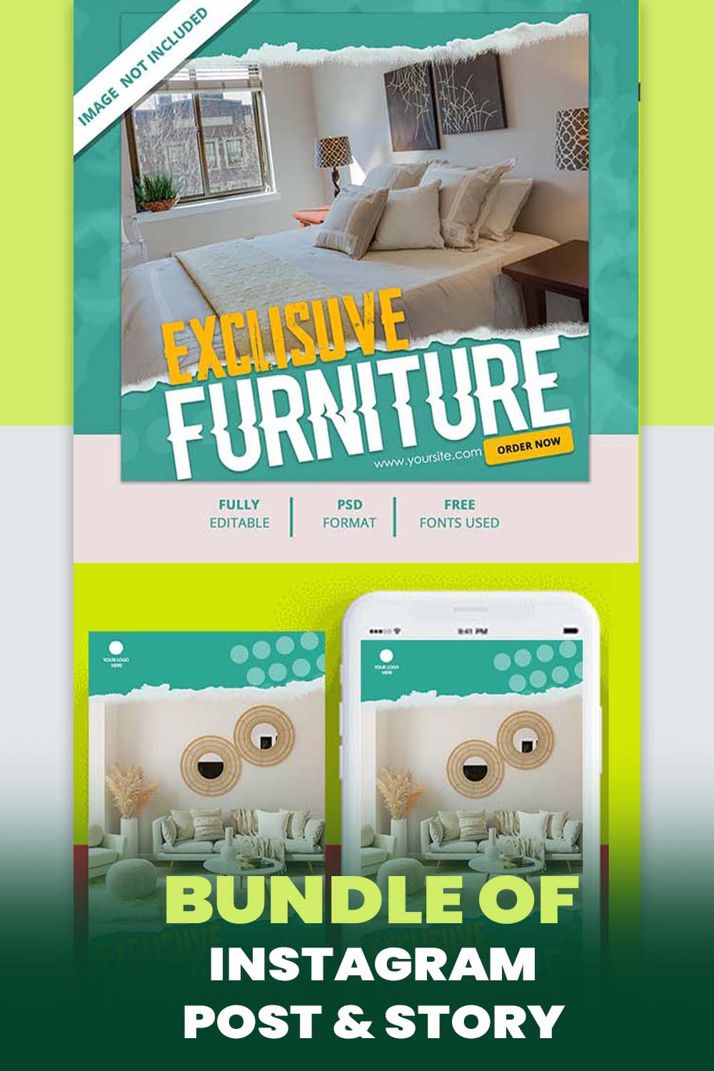 Exclusive Furniture Instagram Post and Story Templates pinterest image.