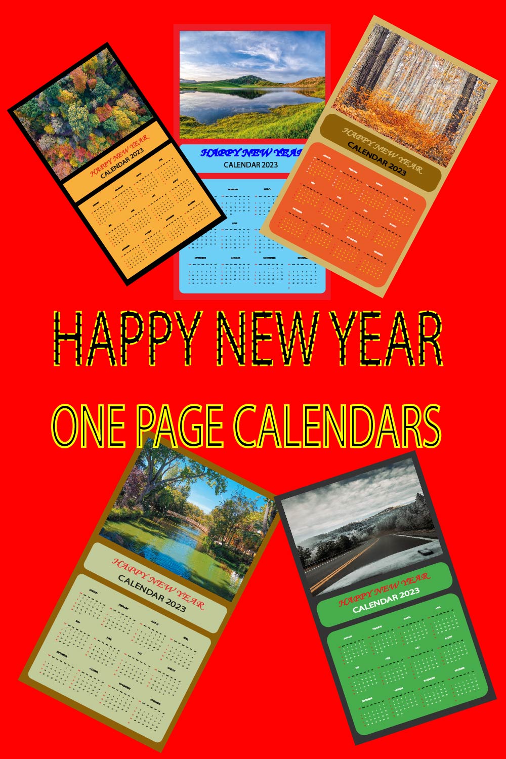 Happy New Year Beautiful One Page Calendars Design pinterest image.
