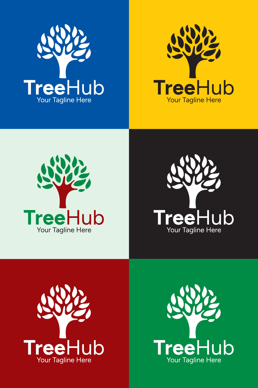 Tree Hub Logo Template Pinterest collage image.