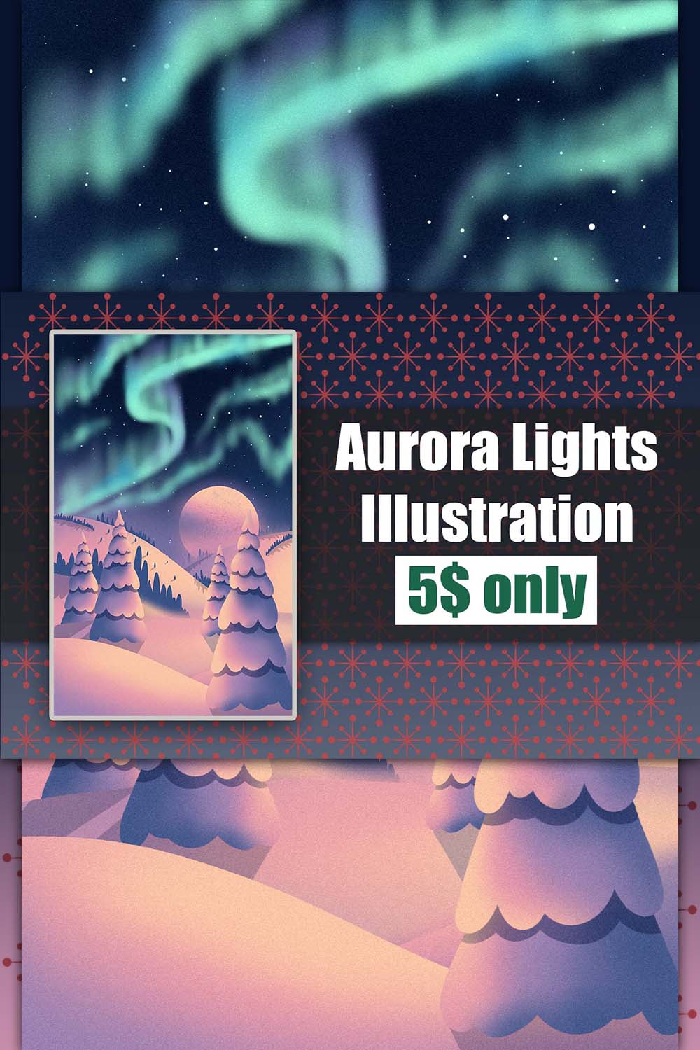 Aurora Lights Illustration pinterest image.