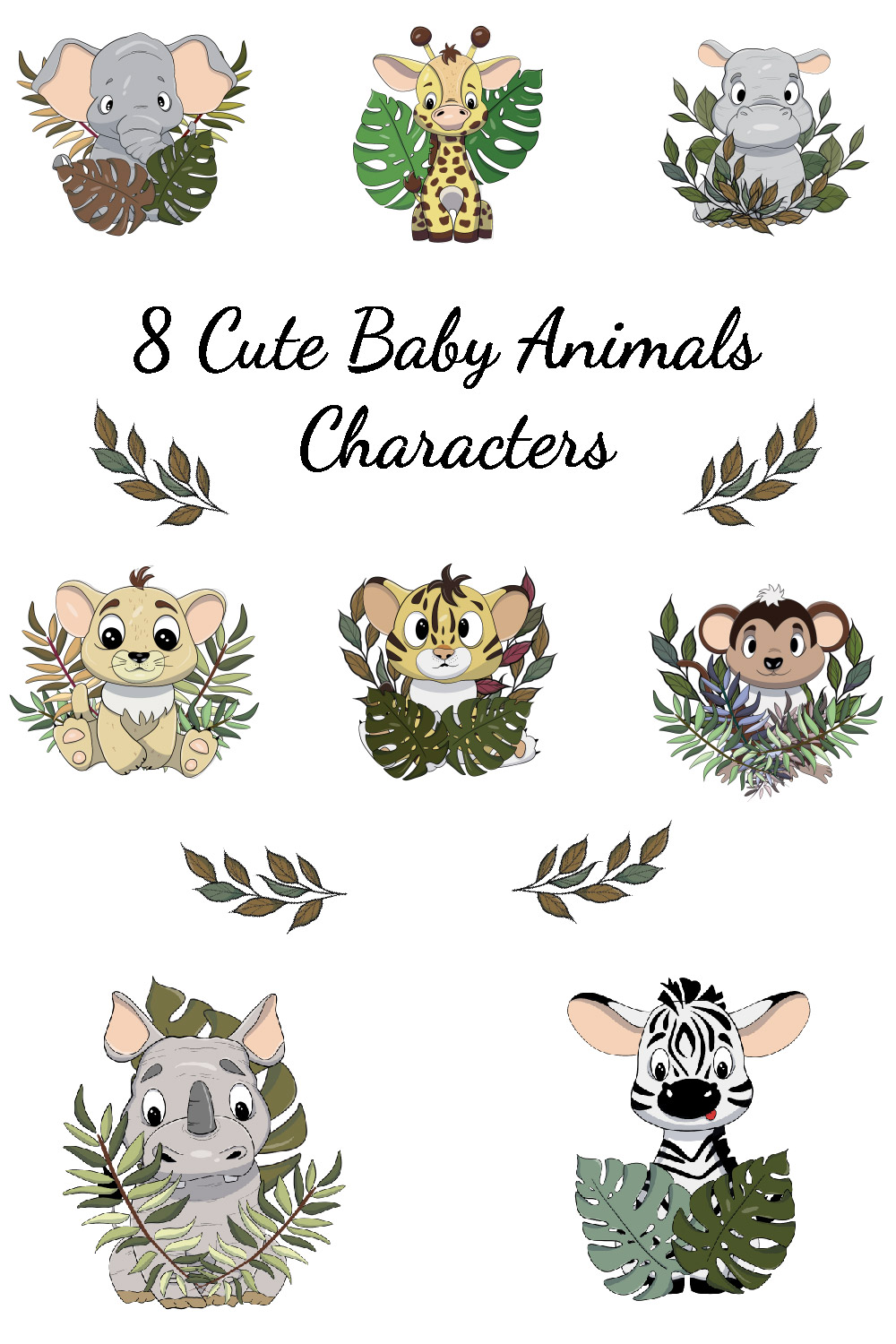 Cute Baby Animals Character pinterest image.