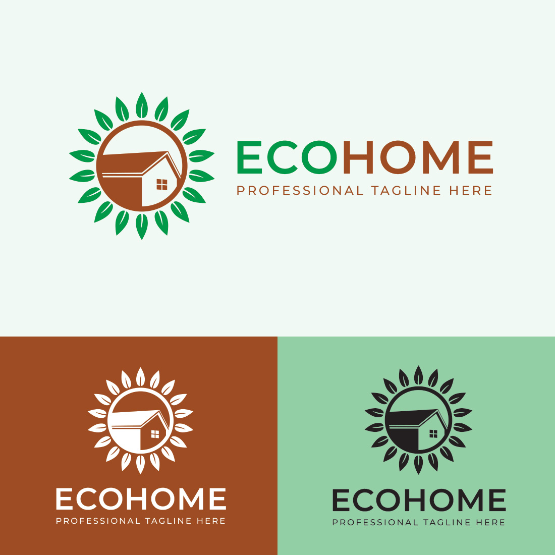 Modern Eco Home Logo Design Template cover image.