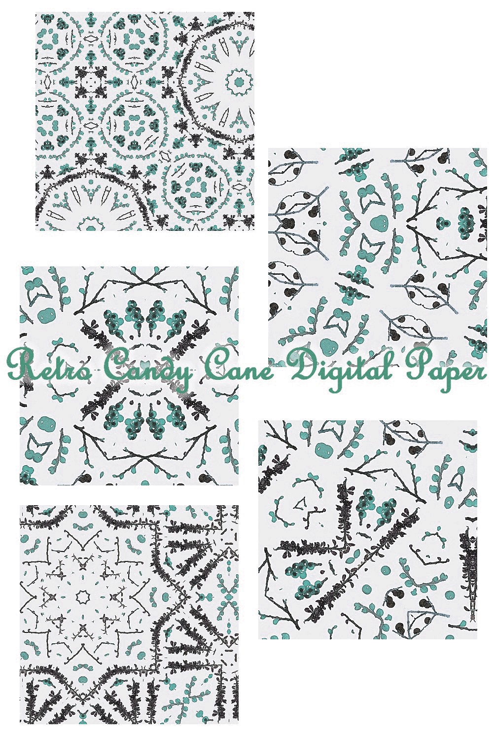 Iced Candy Cane Retro Digital Paper Christmas Print pinterest image.