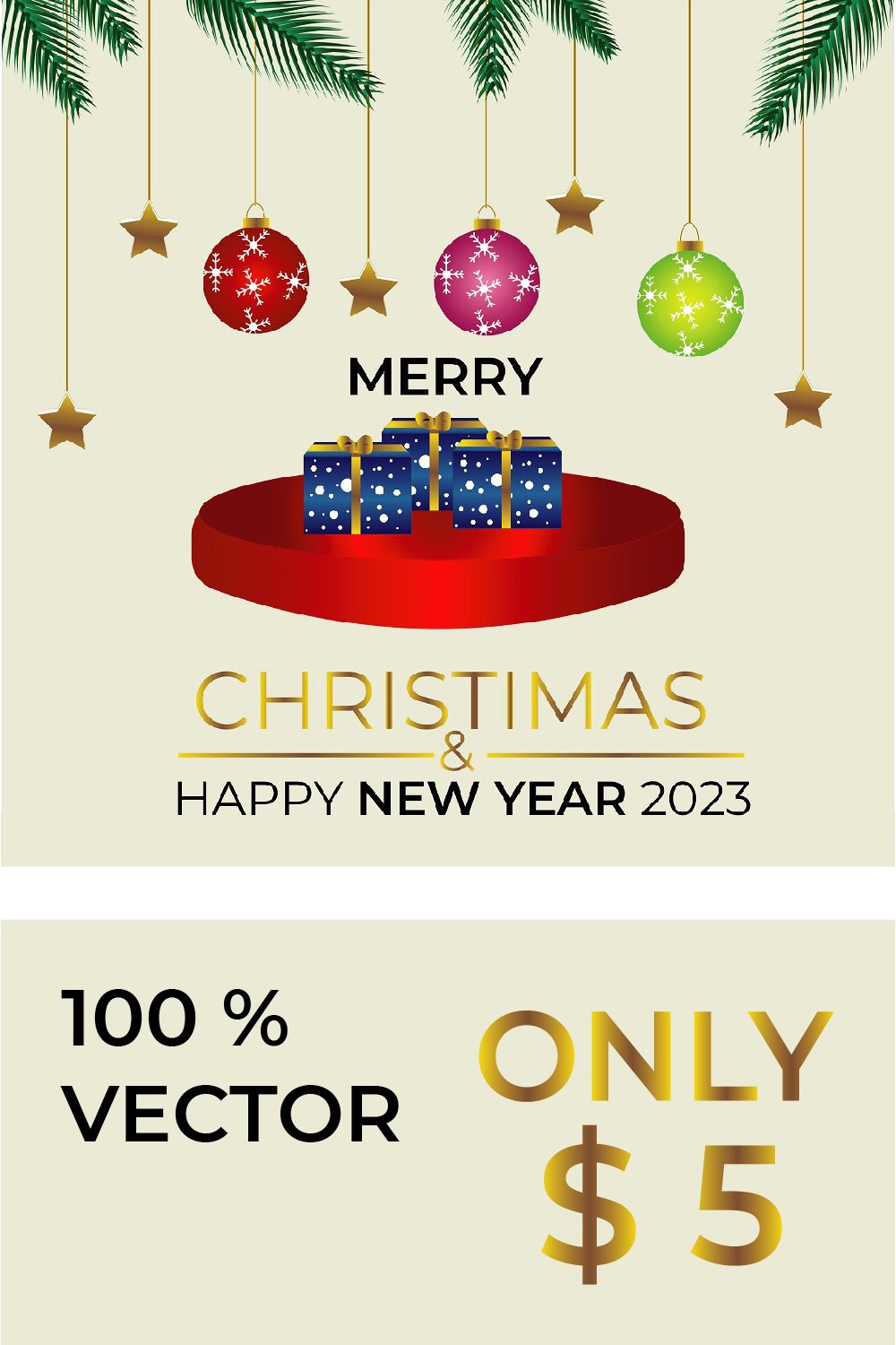 New Year and Christmas Wish Gifts and Balls Design pinterest image.