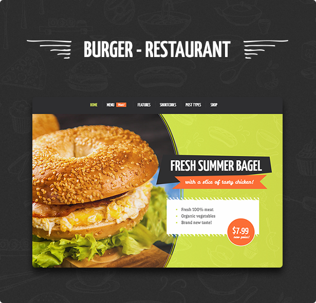 Burger restaurant page image of charming wordpress template.