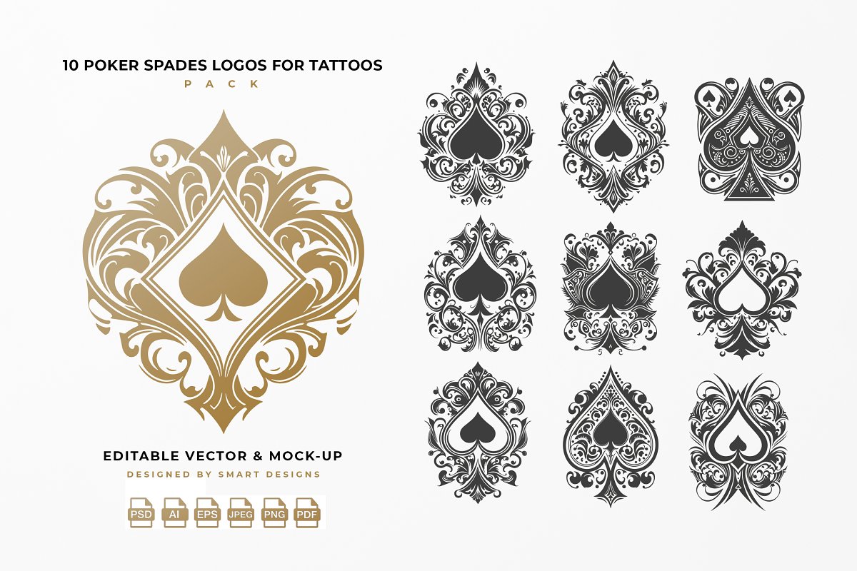 Cover image of Poker Spades Logos for Tattoos Pack.