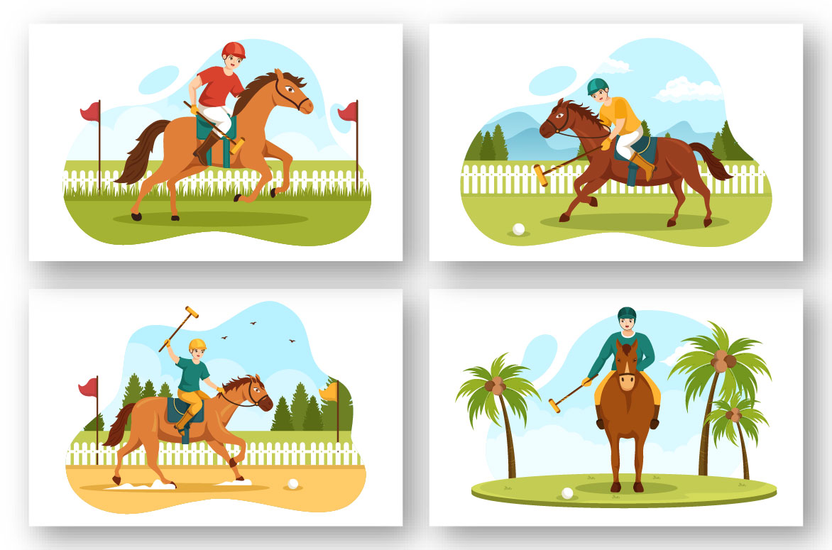 Colorful polo horse illustrations.