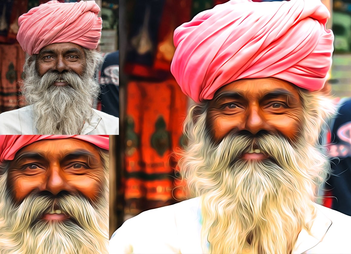 Wonderful portrait of a Hindu man with a beard painted in oil.