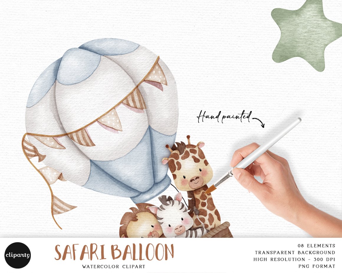 Hand drawn watercolor balloon illustrations.