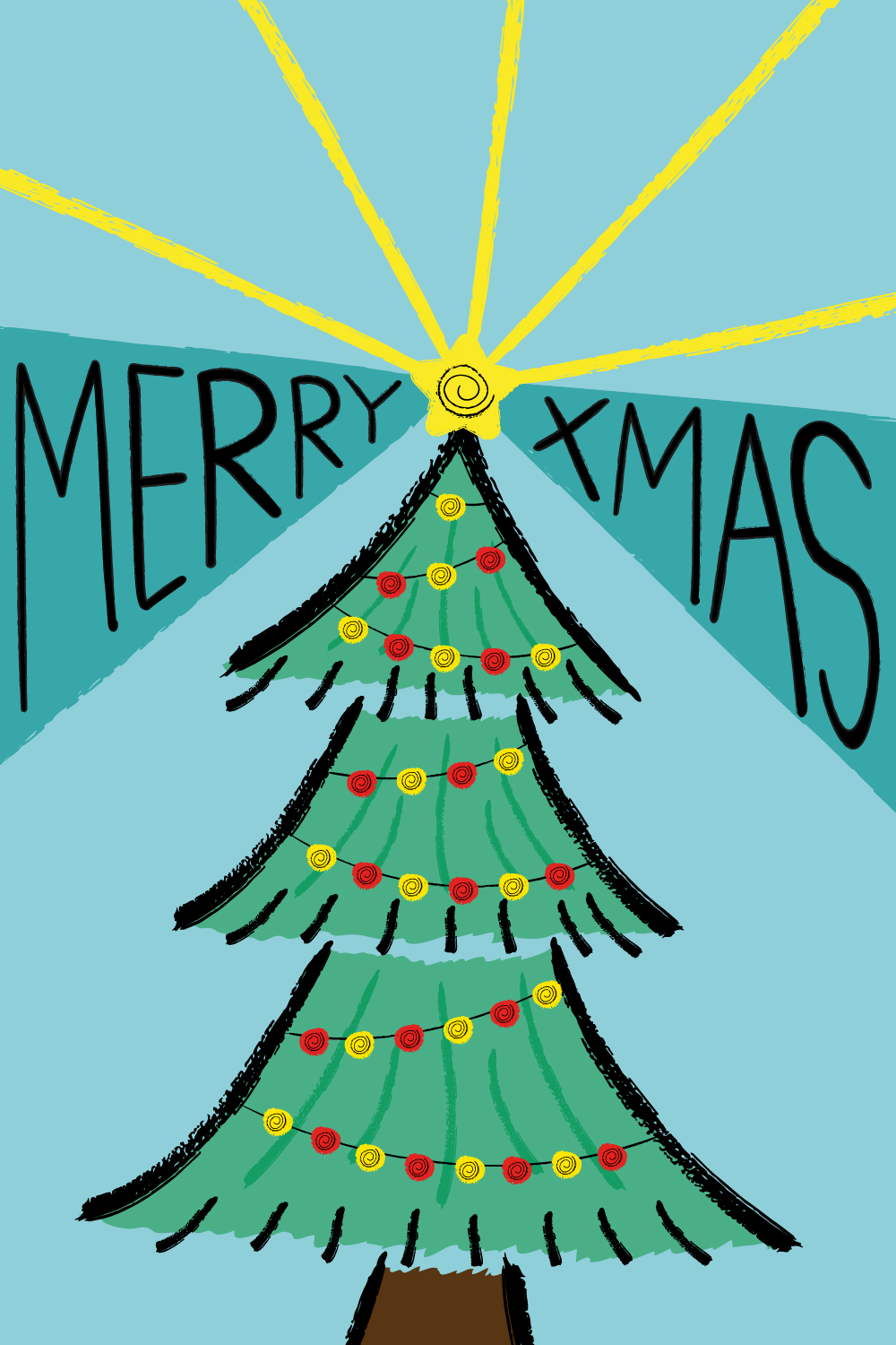 Handwritten Christmas Tree and Xmas Postcard Design pinterest image.