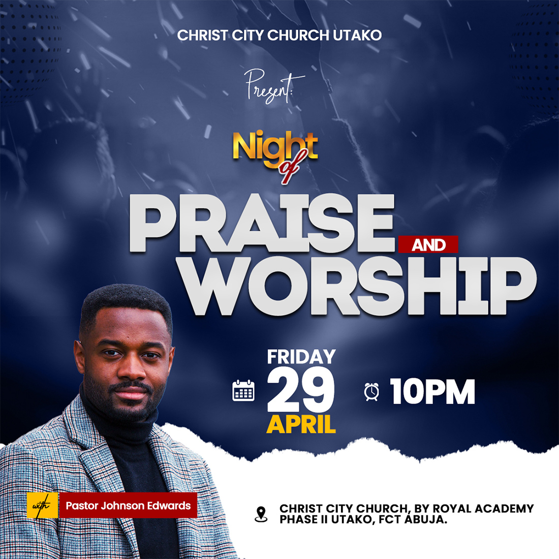 Night of Praise and Worship Flyer Design Template cover image.