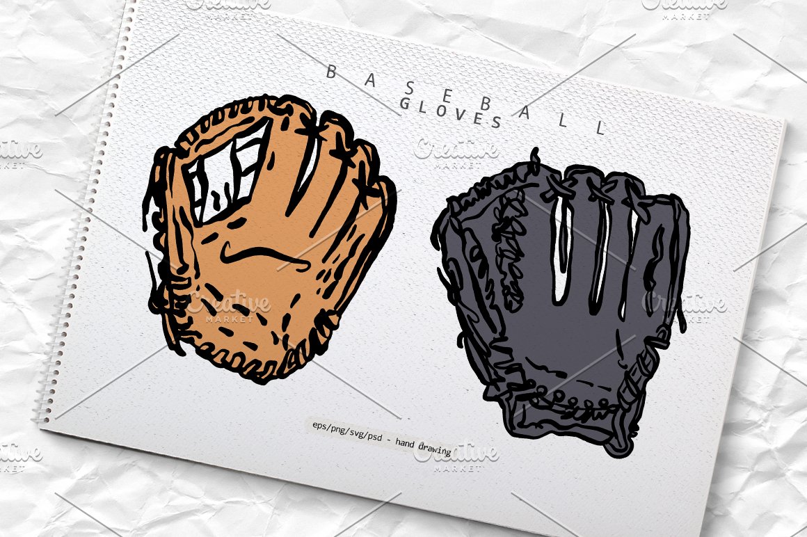 Baseball gloves in color.