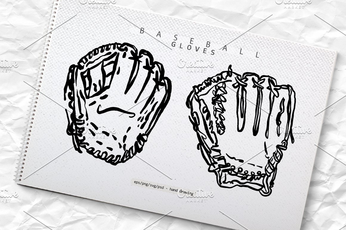 Hand drawn baseball gloves.
