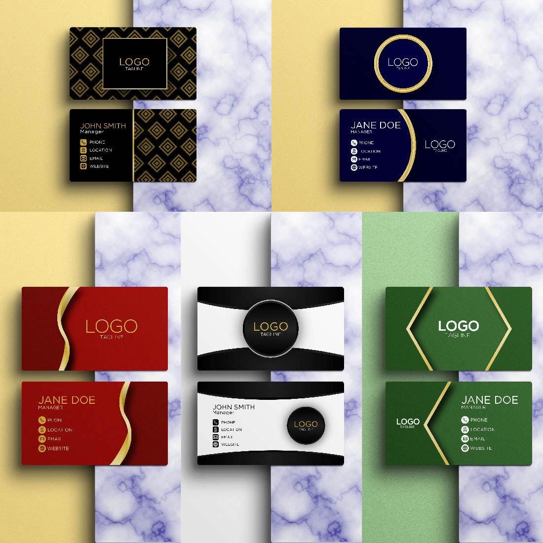 5 Minimal and Luxury Business Card Template Bundle cover image.