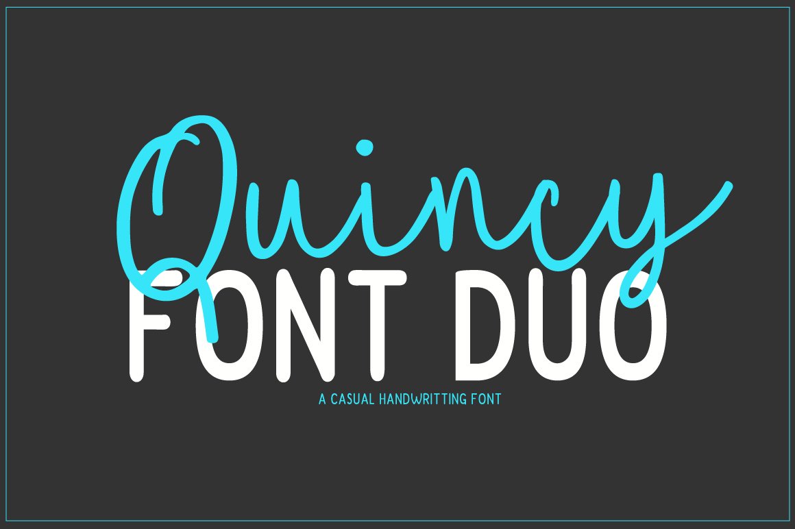 Blue and white lettering "Quincy Font Duo" on a dark gray background.