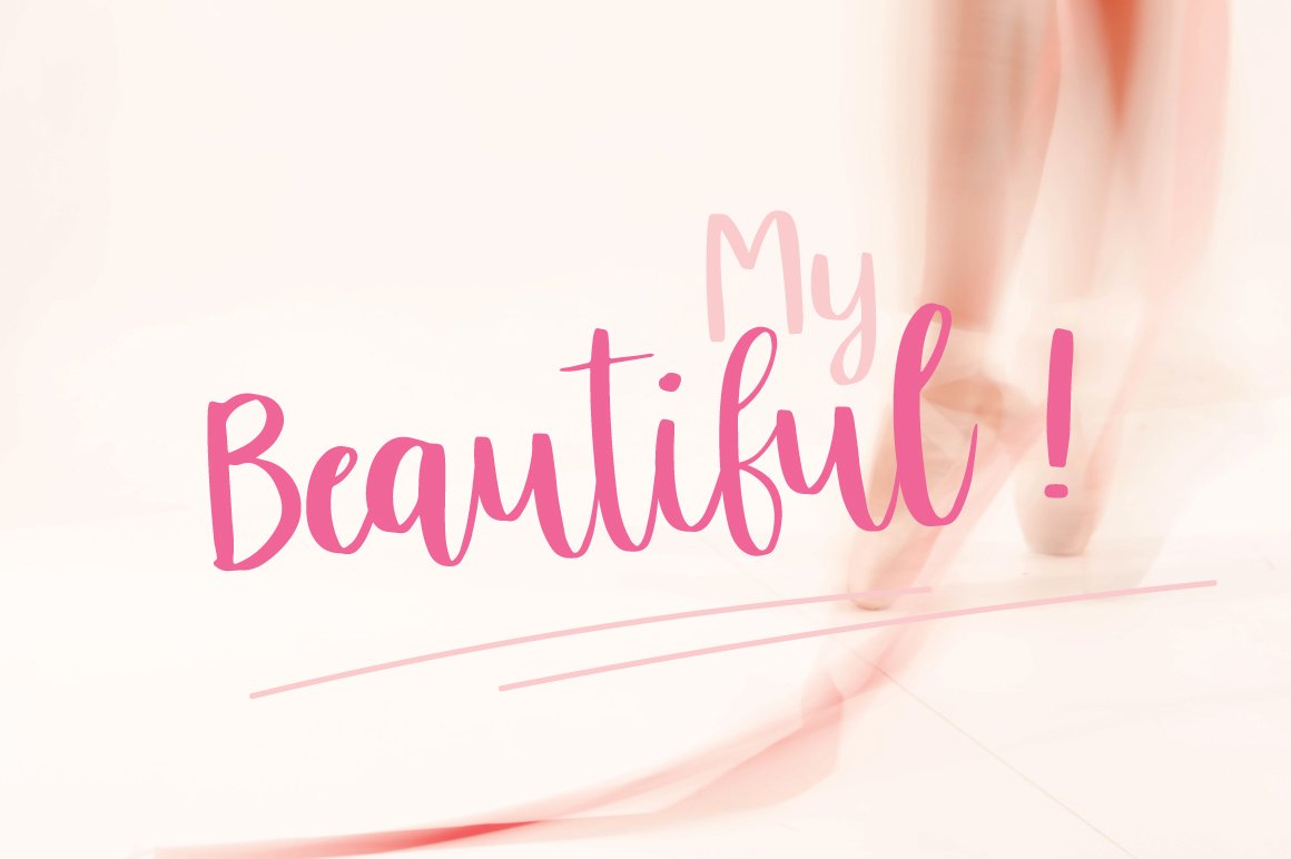Pink lettering "My Beautiful!" on a pink watercolor background.