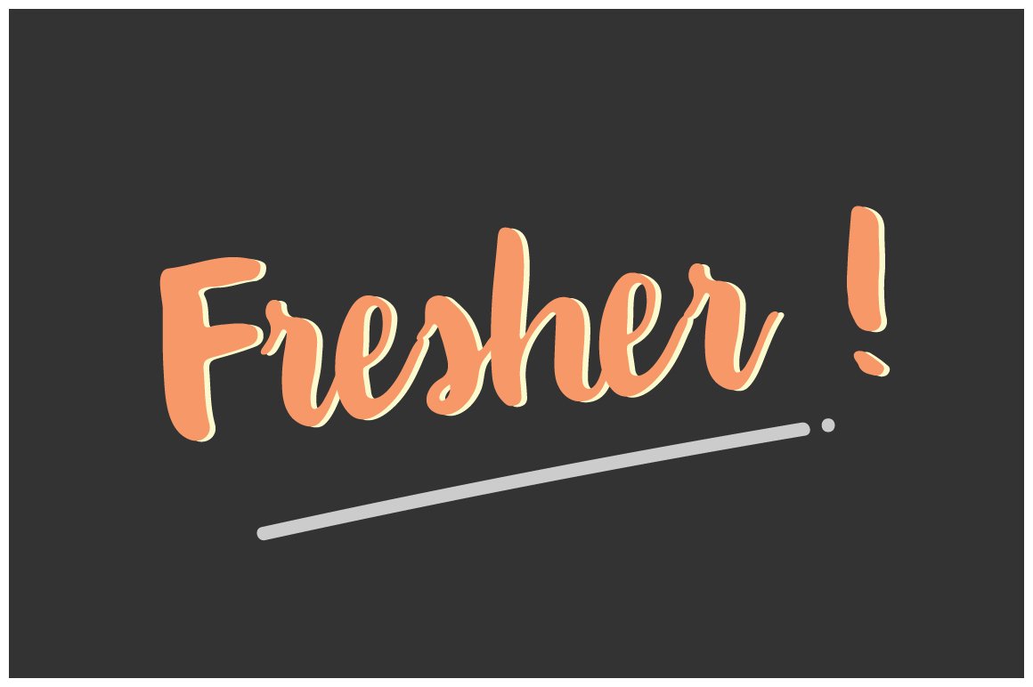 Dirty red lettering "Fresher!" on a dark gray background.
