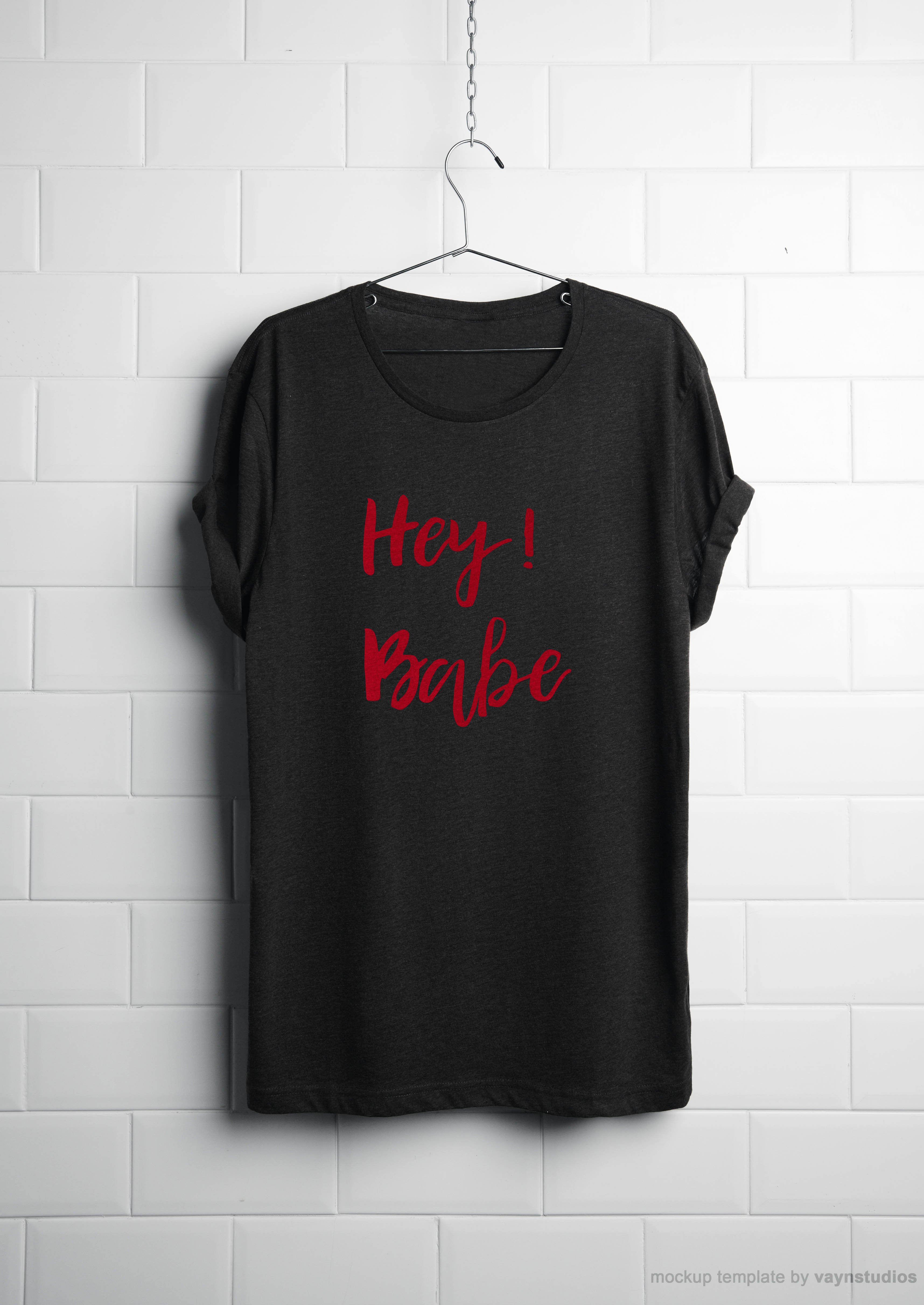 Black t-shirt with red lettering.