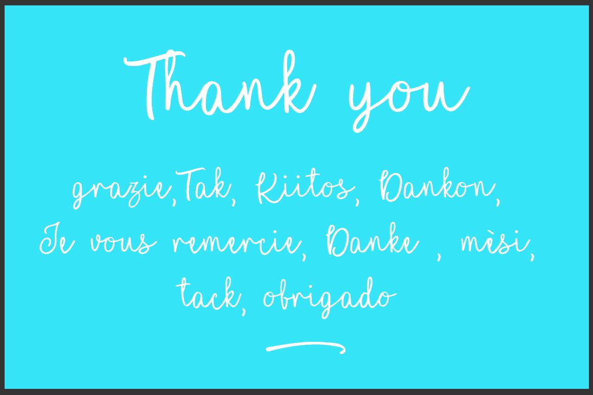 White lettering "Thank you" and other lettering on a blue background.