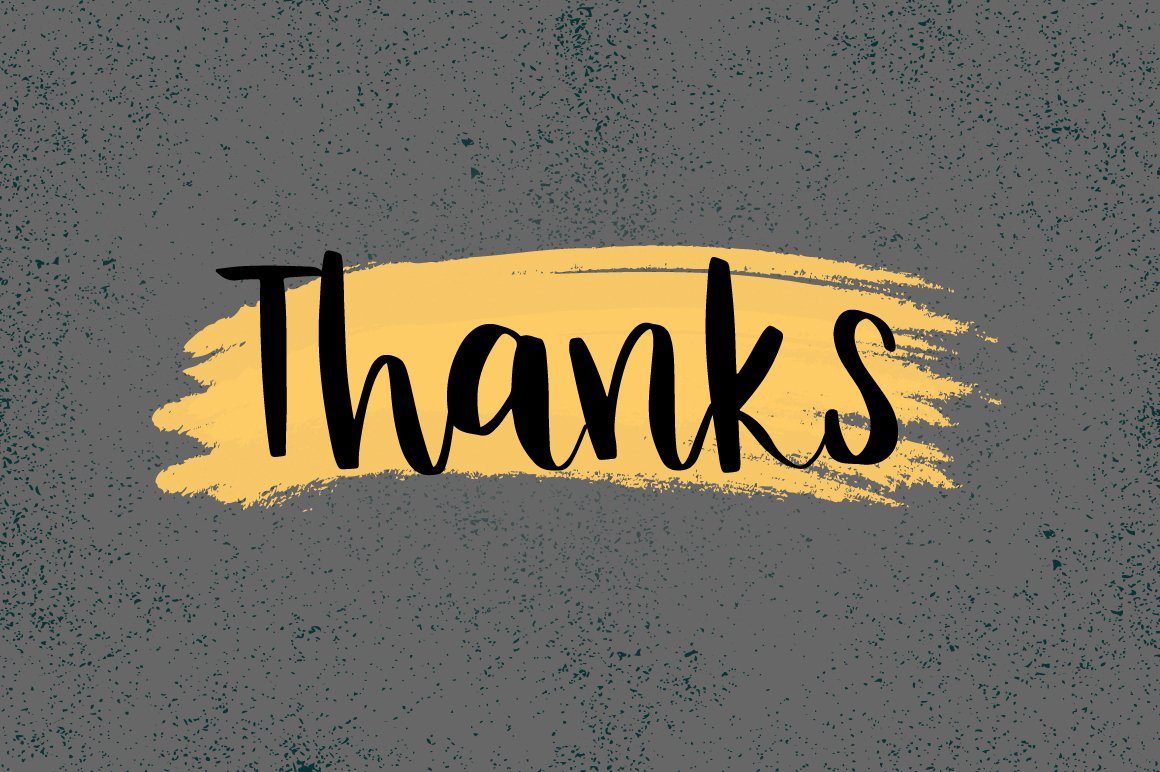 Black lettering "Thanks" on a orange frame on a gray background.