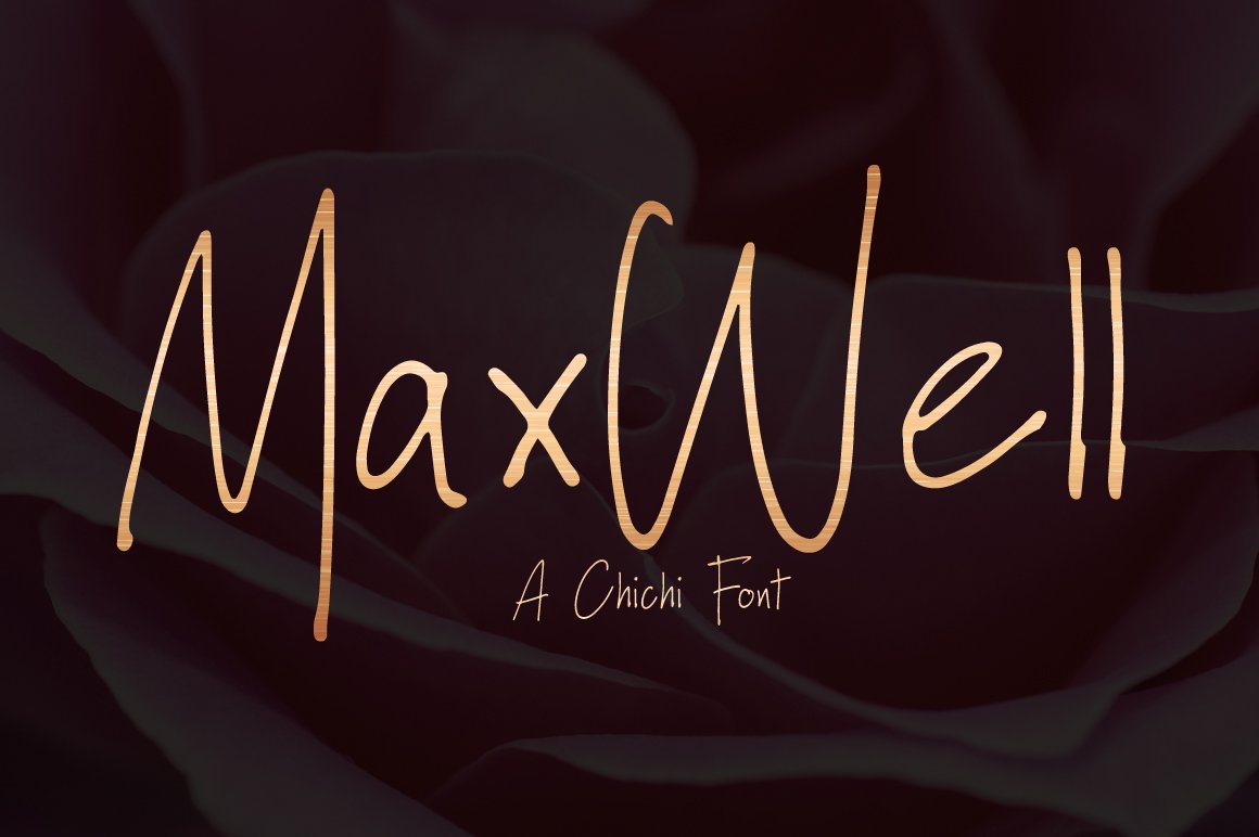 Lettering "Maxwell" on the black background of image of rose.