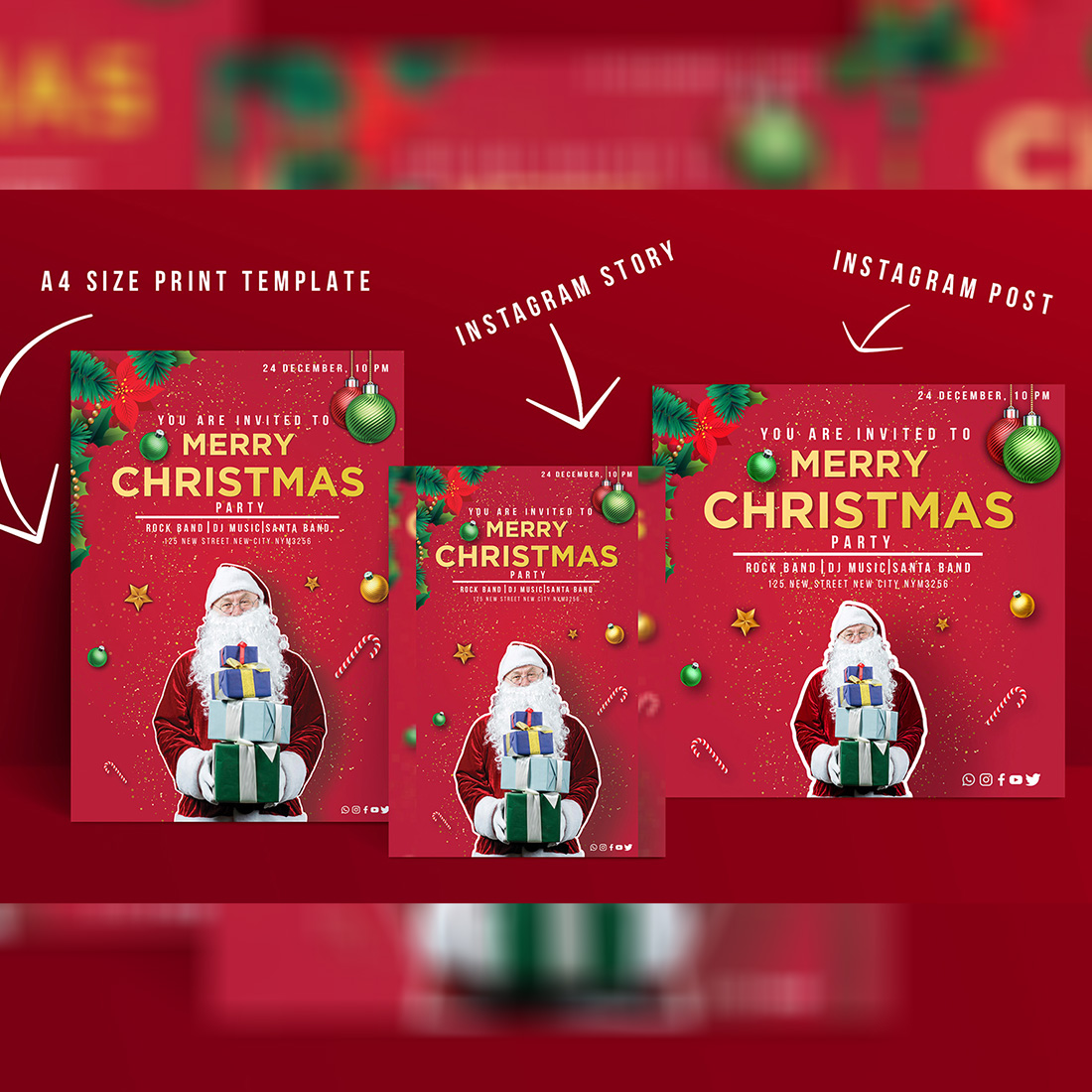 Christmas Party invitation Template Flyer main cover.