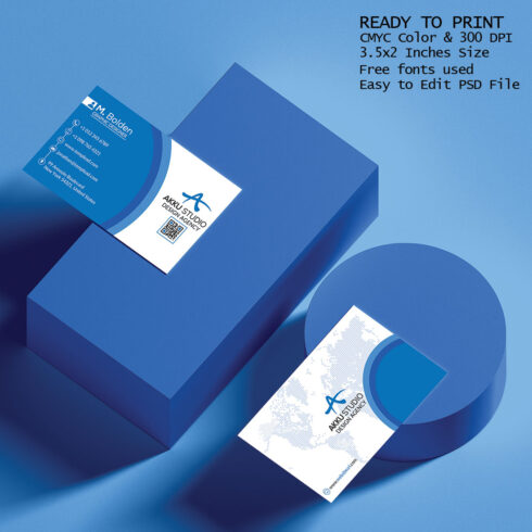 Creative and Unique Business Card Blue Design cover image.