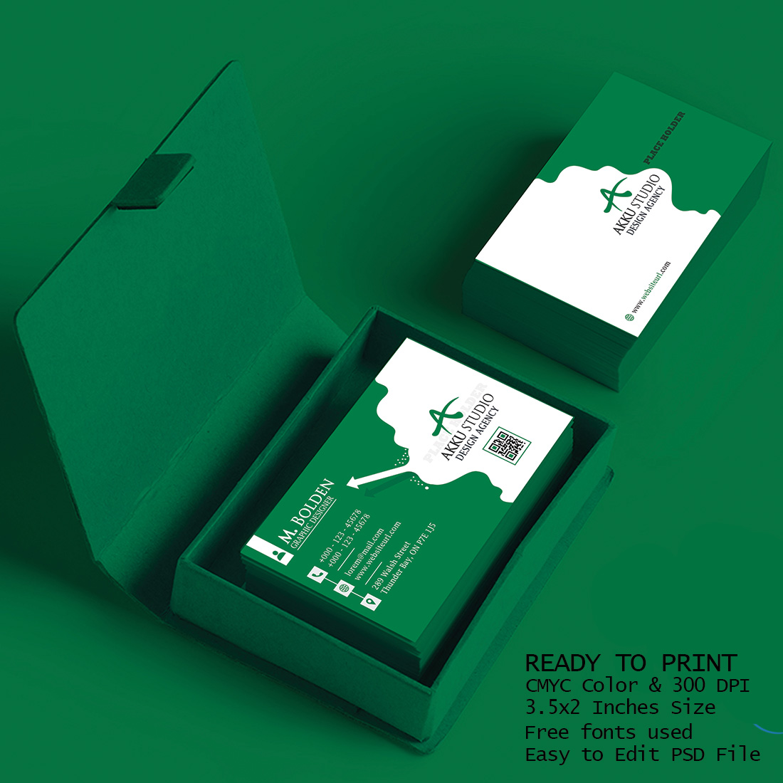 Modern Stylish Business Card Green Design cover image.