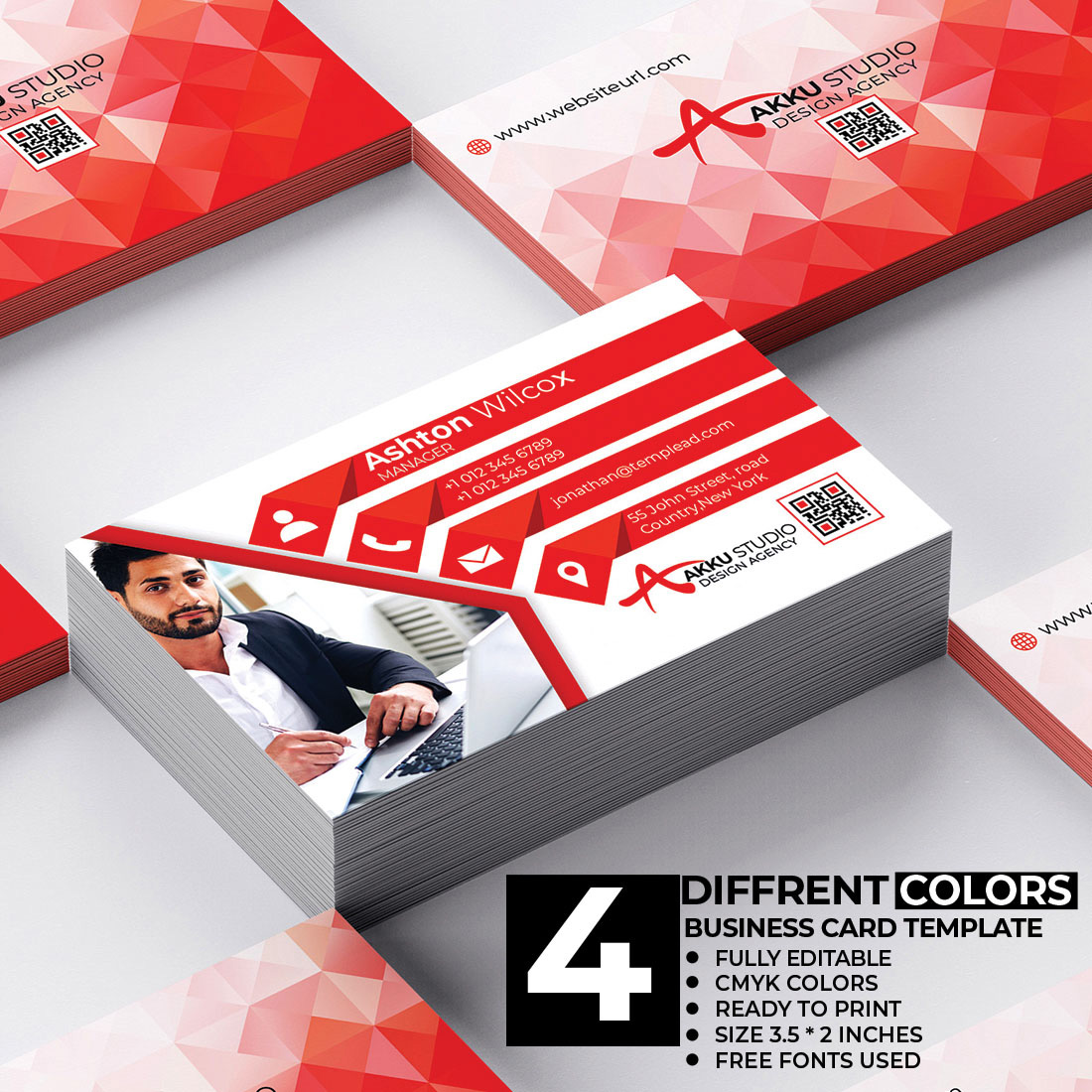 Creative Business Card Red Template cover image.