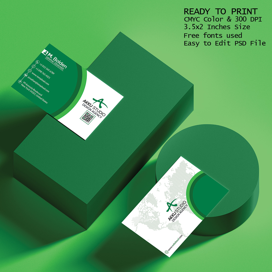 Creative and Unique Business Card Green Design cover image.
