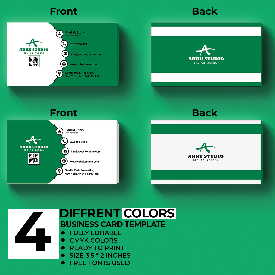 Green business cards collection.