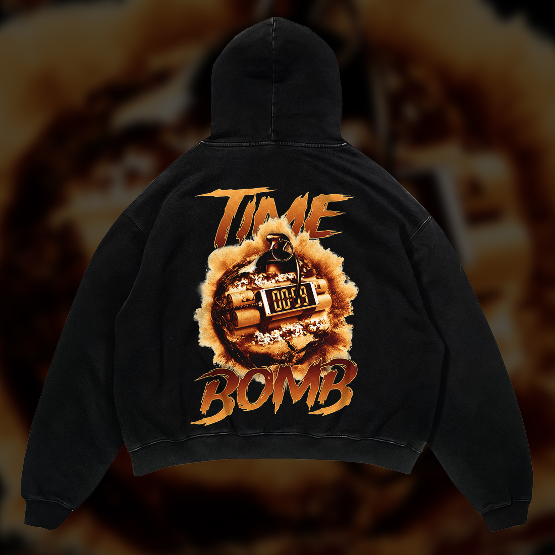 Black hoodie with fire logo.