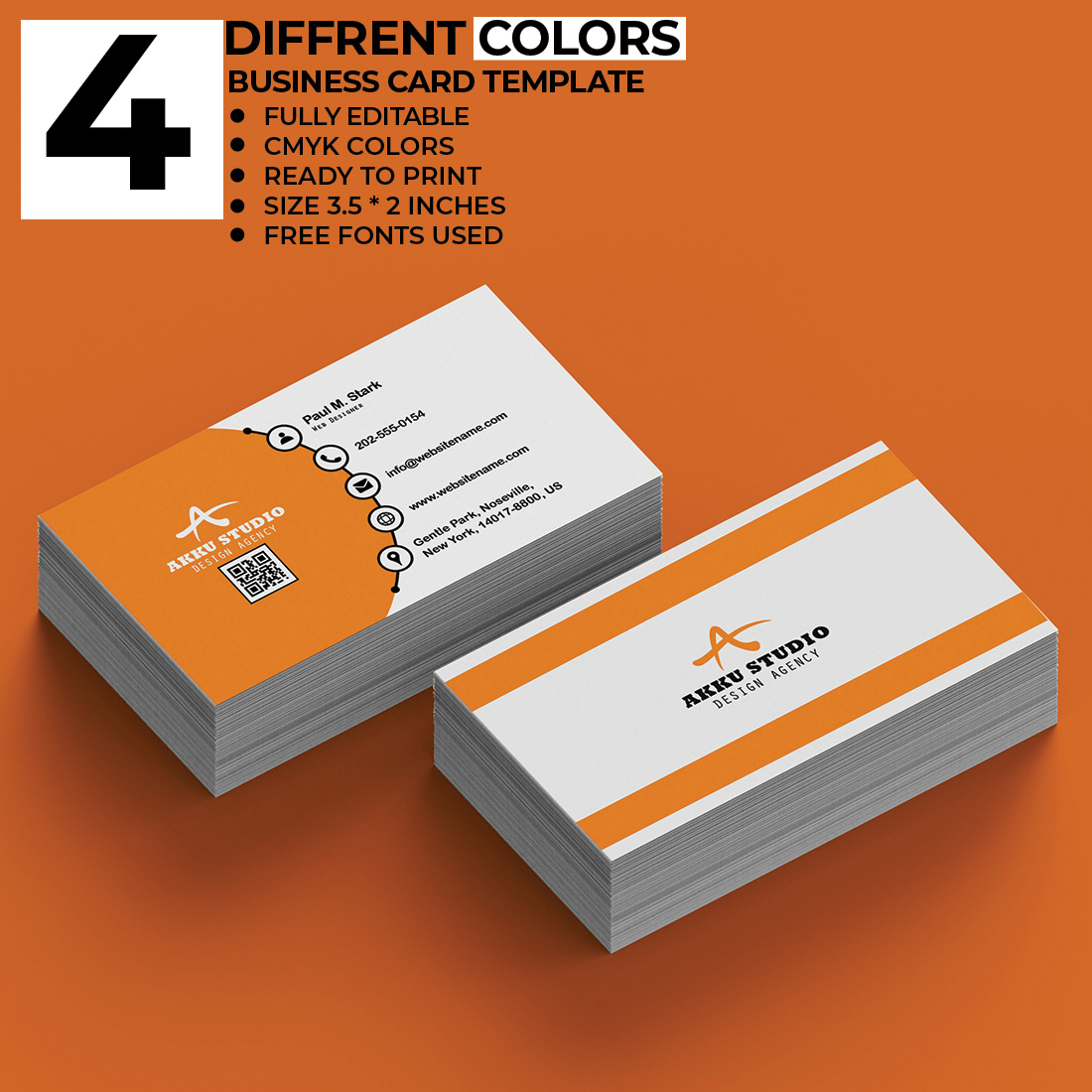 White and orange business card.
