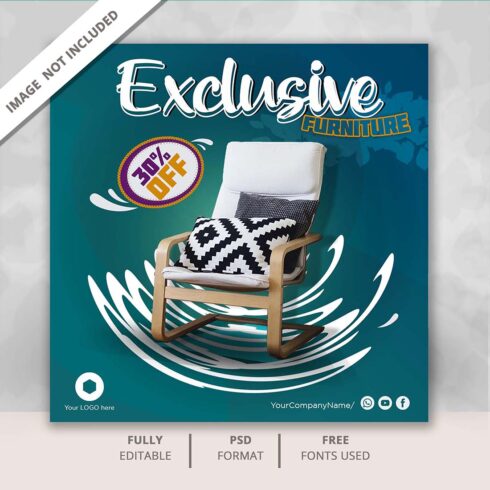 Exclusive Furniture Instagram Post Blue Design Template cover image.