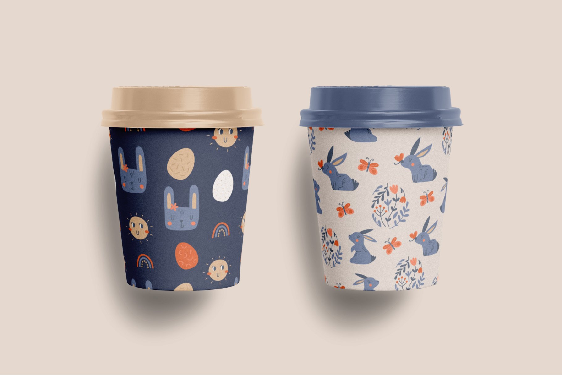Cute cups with themed illustrations.