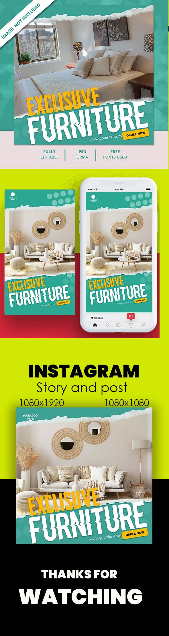 Furniture Exclusive Instagram Post and Story Templates preview image.