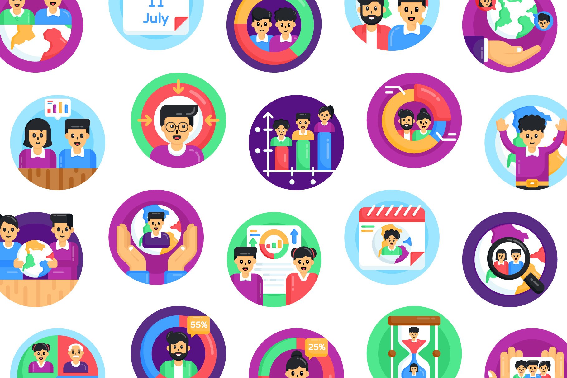 Diverse of colorful population icons.