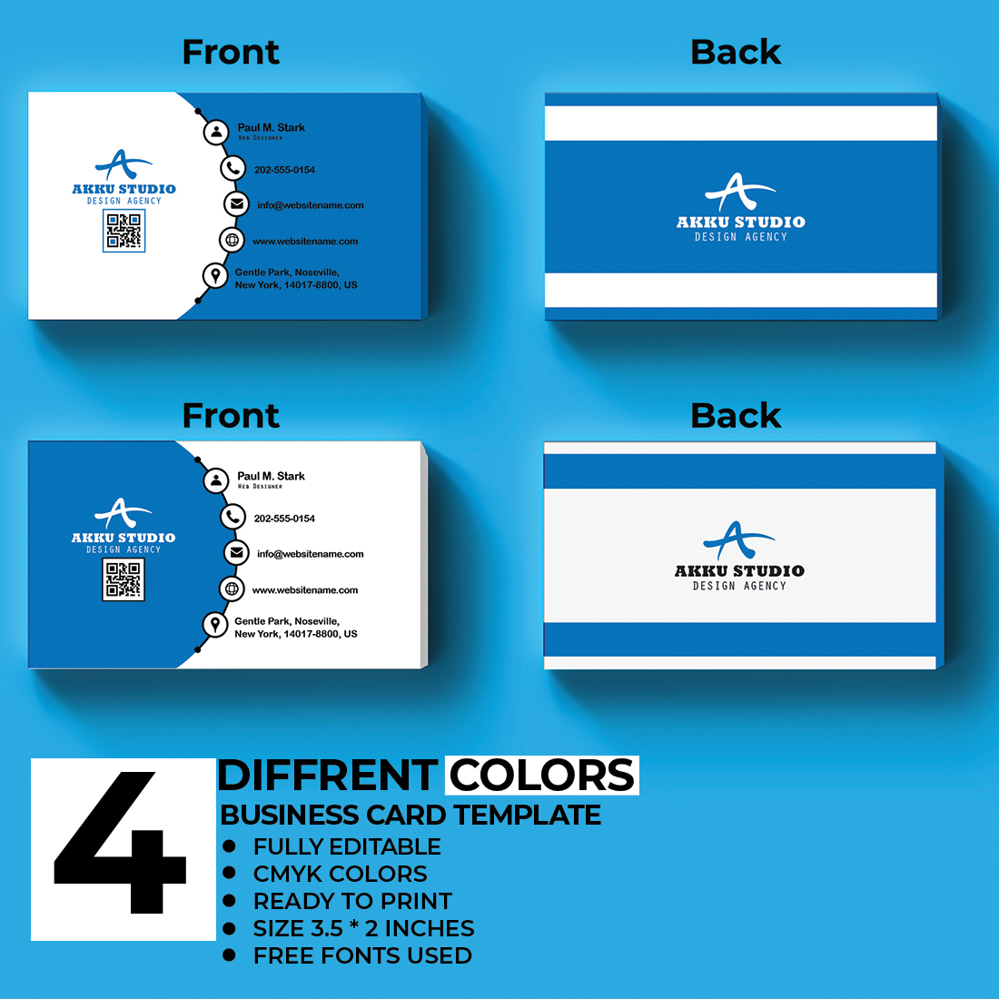 Cool blue business cards set.