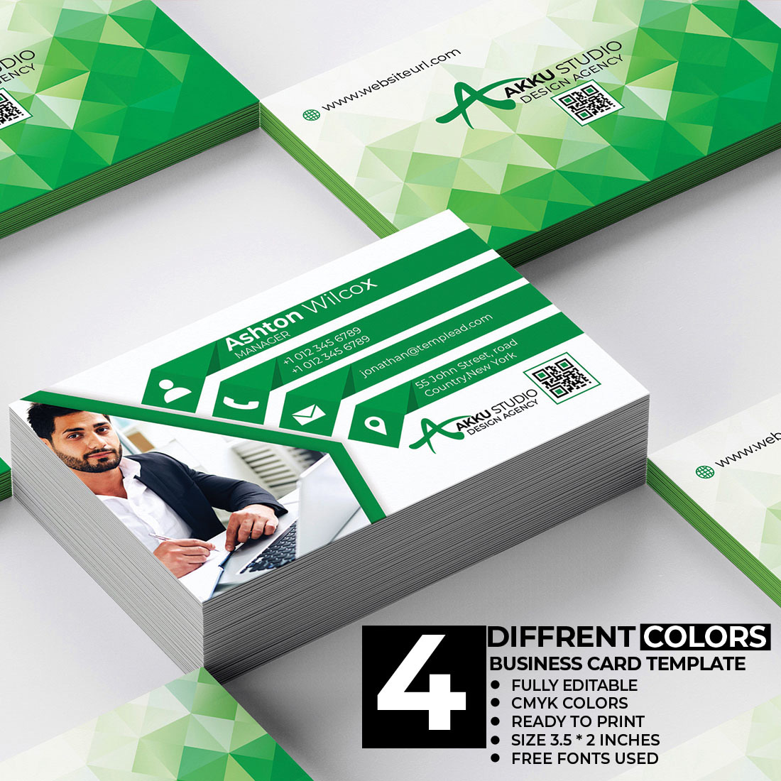 Creative Business Card Green Template preview image.