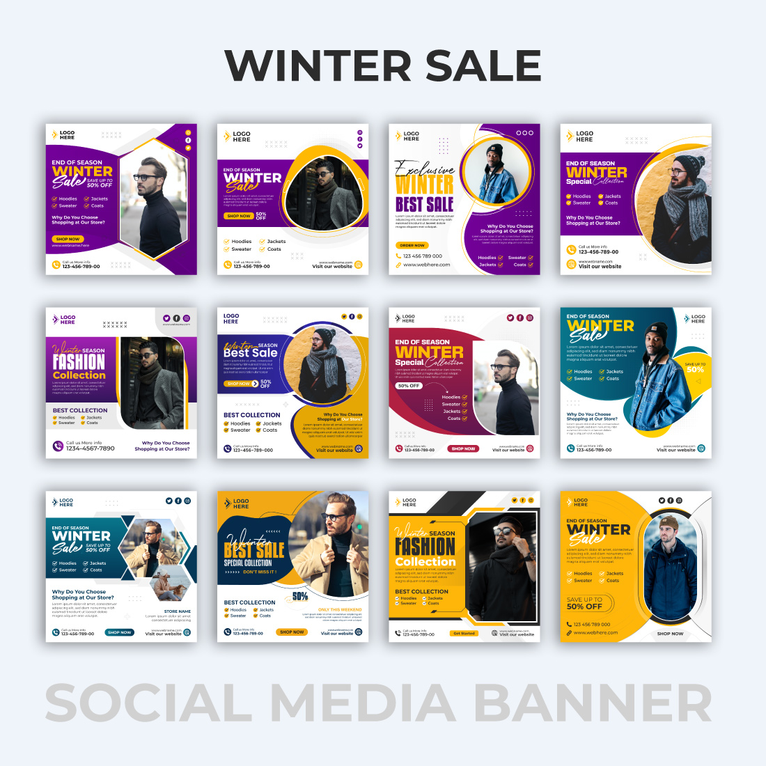 Winter Fashion Sale Post Social Media Bundle cover image.