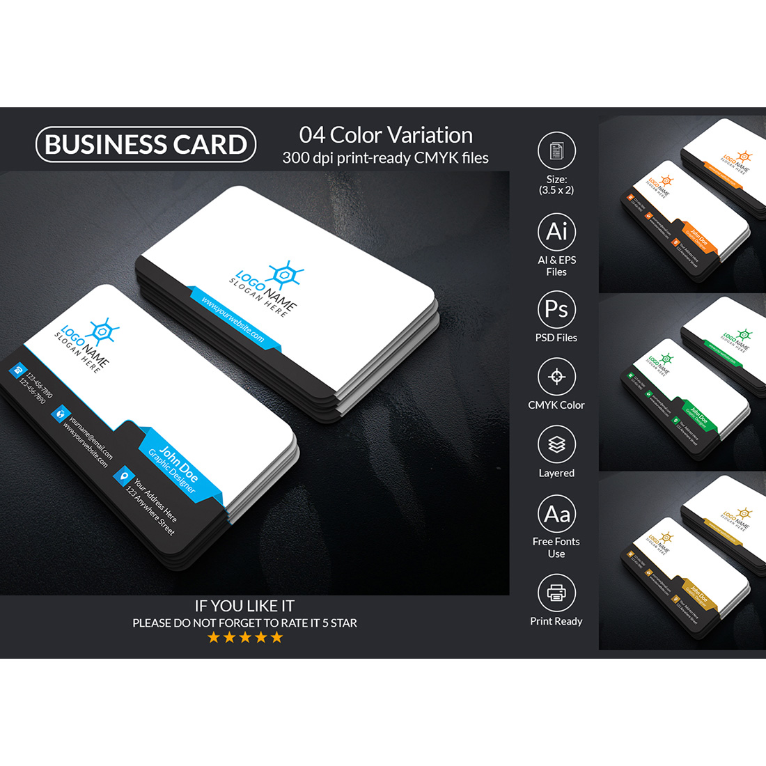 Corporate Business Card Design Template cover image.