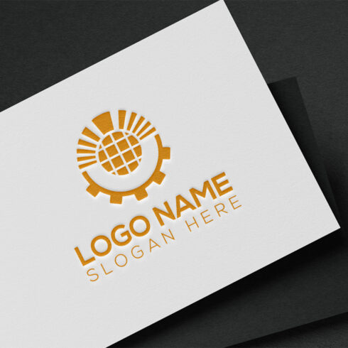 Technology Logo Design Template business card mockup example.
