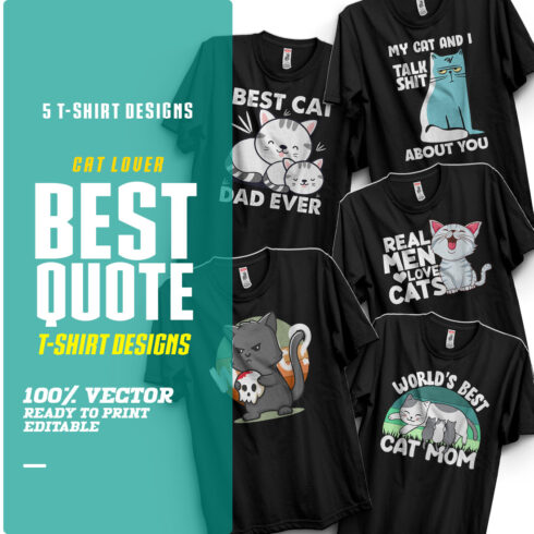 5 Cute Cat T-Shirt Design main cover.