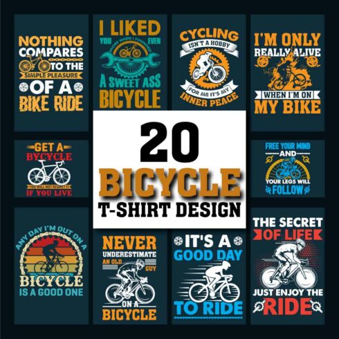 20 Bicycle T-Shirt Design Bundle main cover.