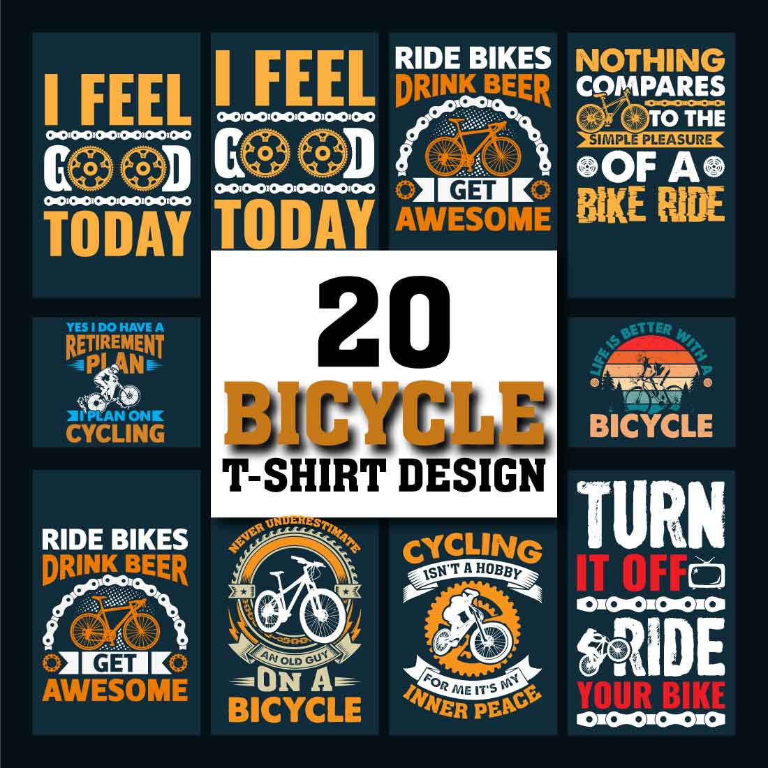 20 Bicycle T-Shirt Design Bundle cover image.